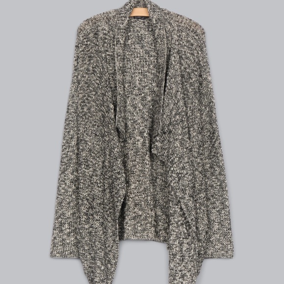 Eileen Fisher XS Open Front Cardigan Organic Cotton Alpaca Blk-Wht Pockets - Picture 1 of 11